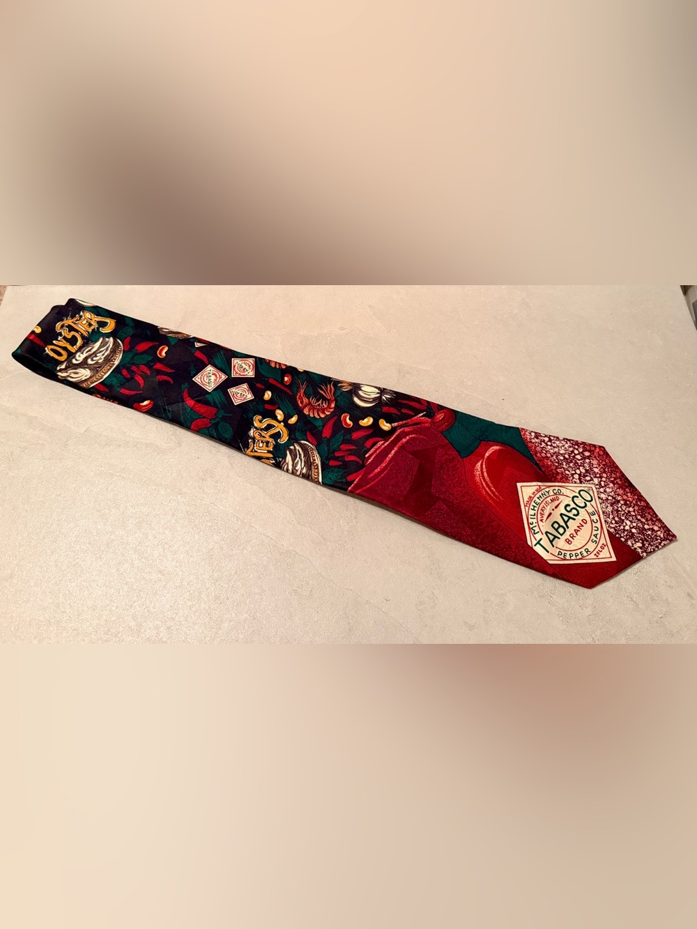 Tabasco Hot Pepper Sauce Seafood 100% Silk Neck Tie